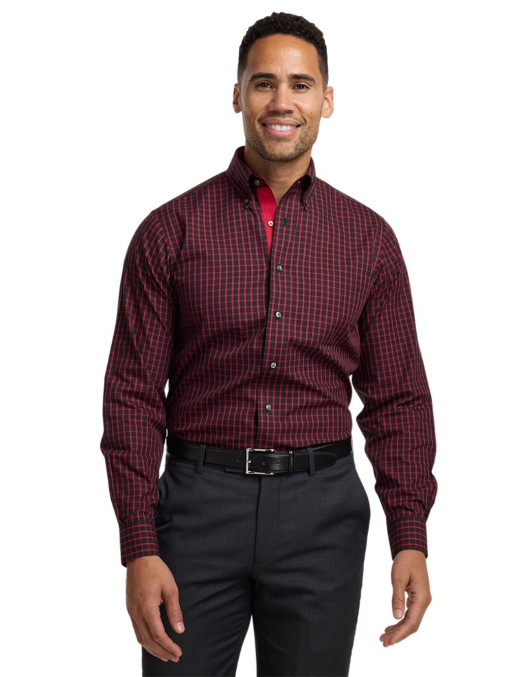 Paul Fredrick Black Red Check Cotton Button-Down